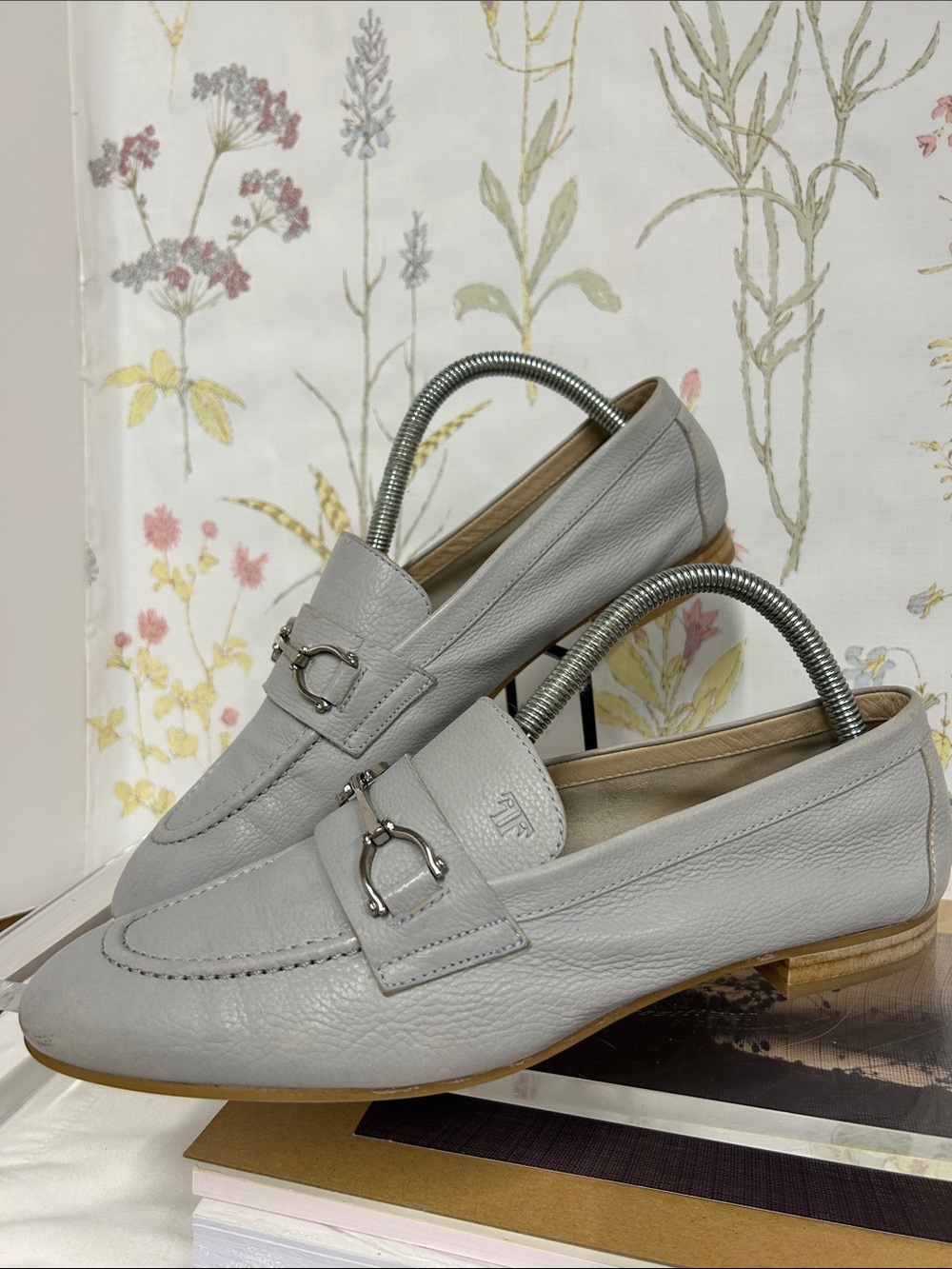 Women's Leather Bit Loafers in Light Gray